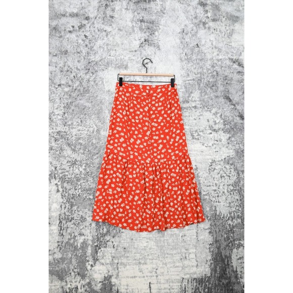 Madewell Ruffle Wrap Midi Skirt in Happy Hibiscus Floral Red - Picture 2 of 5